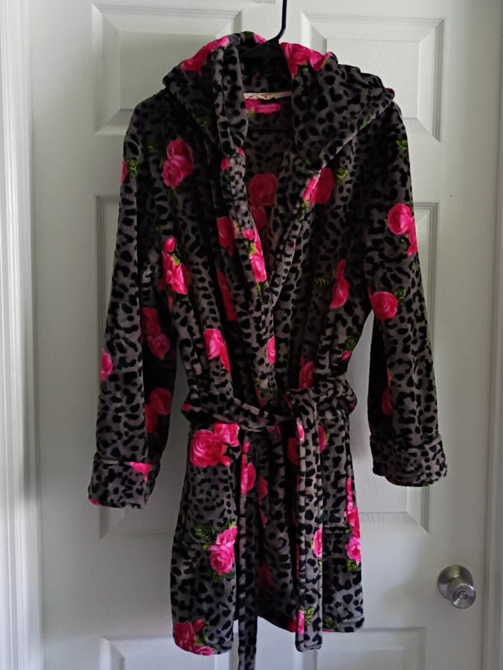 Betsey Johnson Plush Robe Cheetah Print with Roses Hoodie